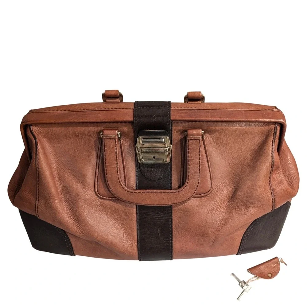 Vintage Porter Japan 70s Brown Leather Doctors Bag Retro Top Handle travel bag